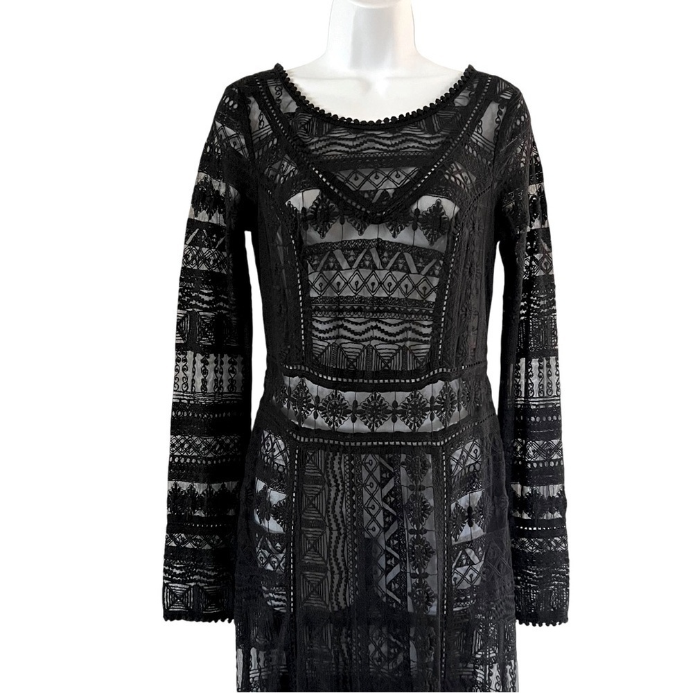 Sundance Long Sleeve Black Crochet Style Lace Maxi Dress Size 2 - Picture 4 of 8